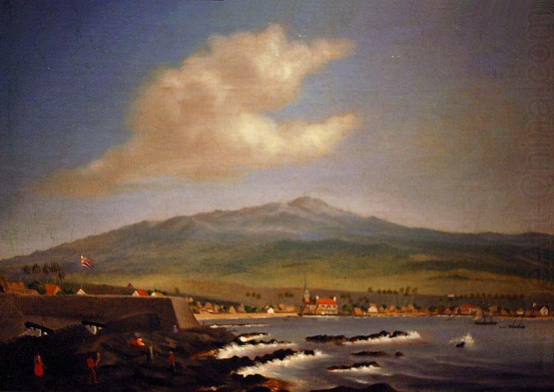 Kailua-Kona with Hualalai, Hulihee Palace and Church, James Gay Sawkins